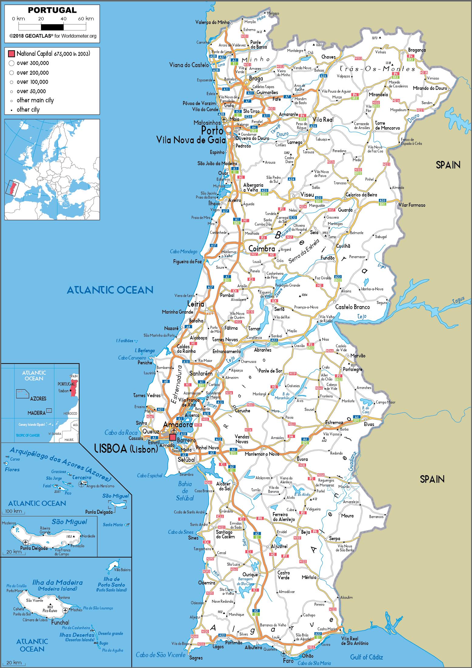 Mapa das cidades de Portugal - Mapa das cidades de Portugal (Sul da