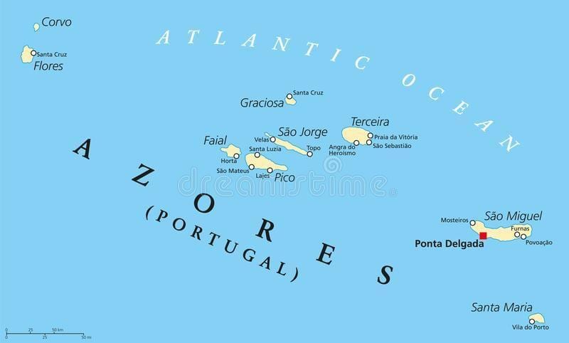 mapa dos Açores Portugal