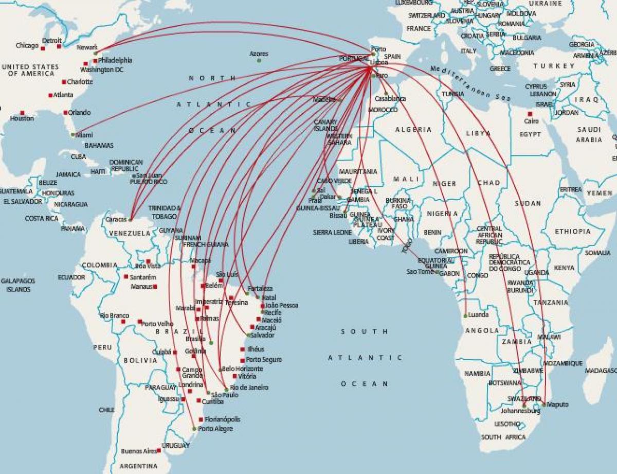 destinos da tap Portugal mapa