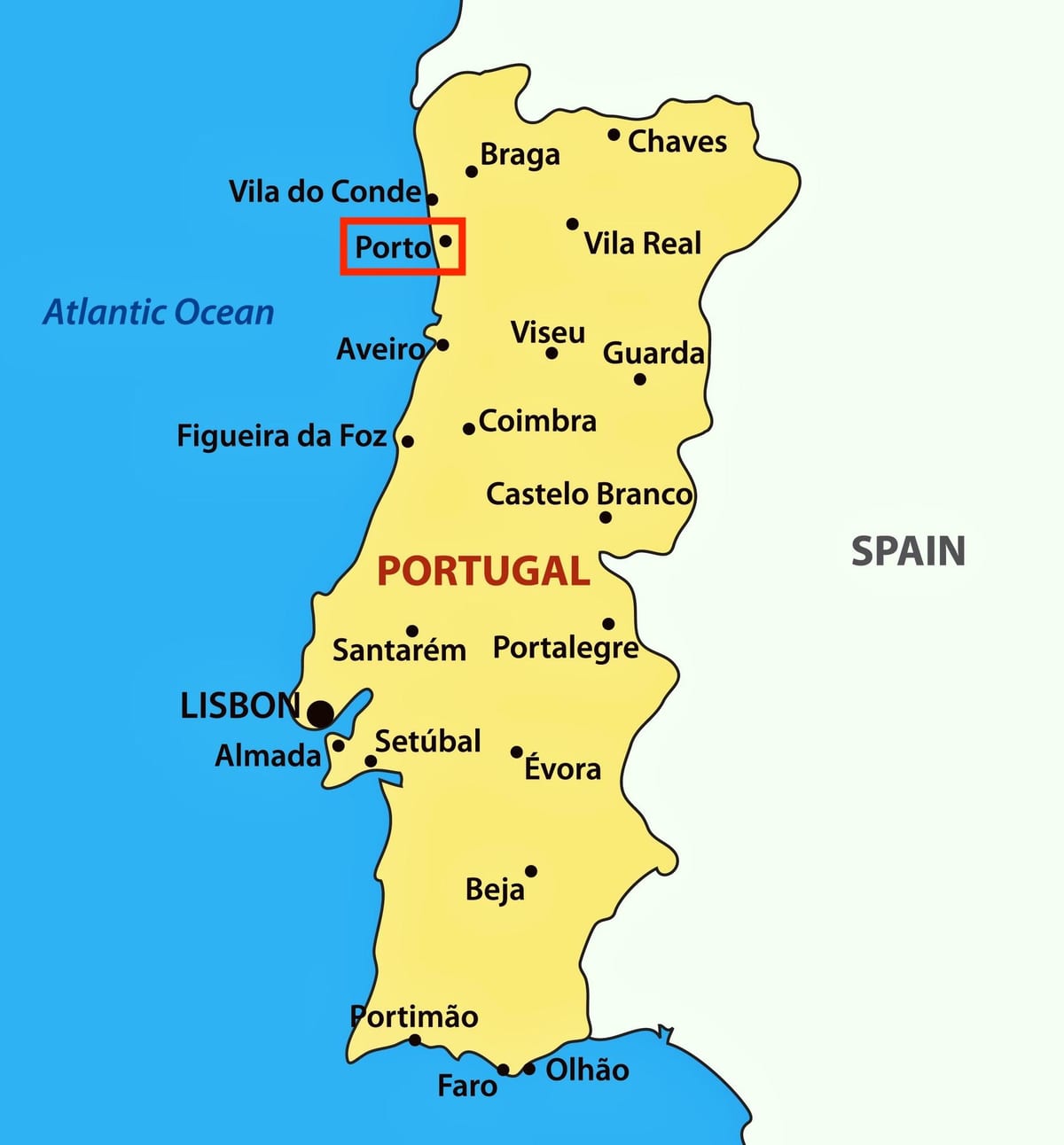 Porto no mapa de Portugal