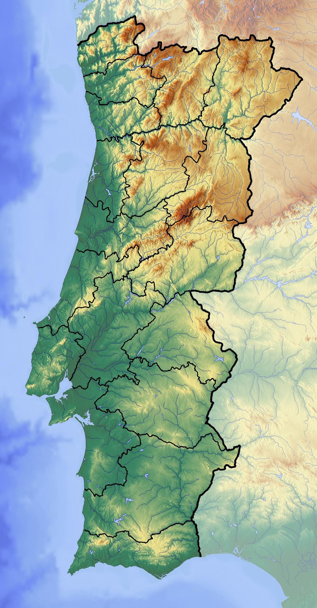mapa de Portugal de elevação