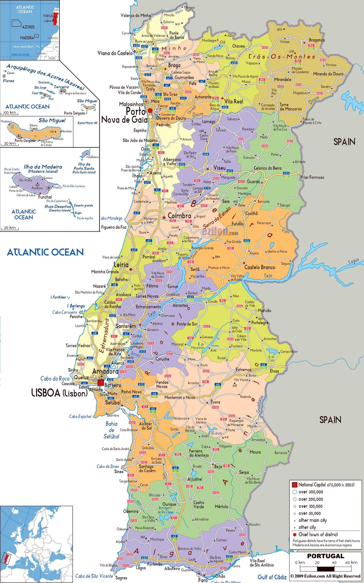 mapa de Portugal regiões