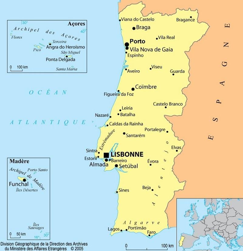 mapa de Portugal e Açores