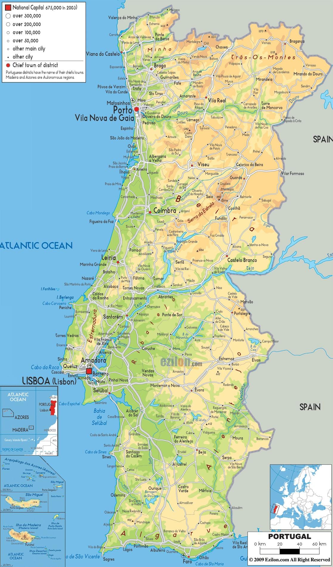 mapa de Portugal geografia
