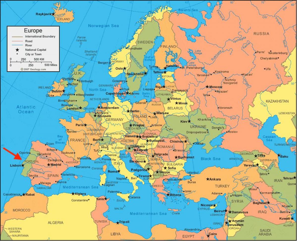 mapa da Europa Portugal