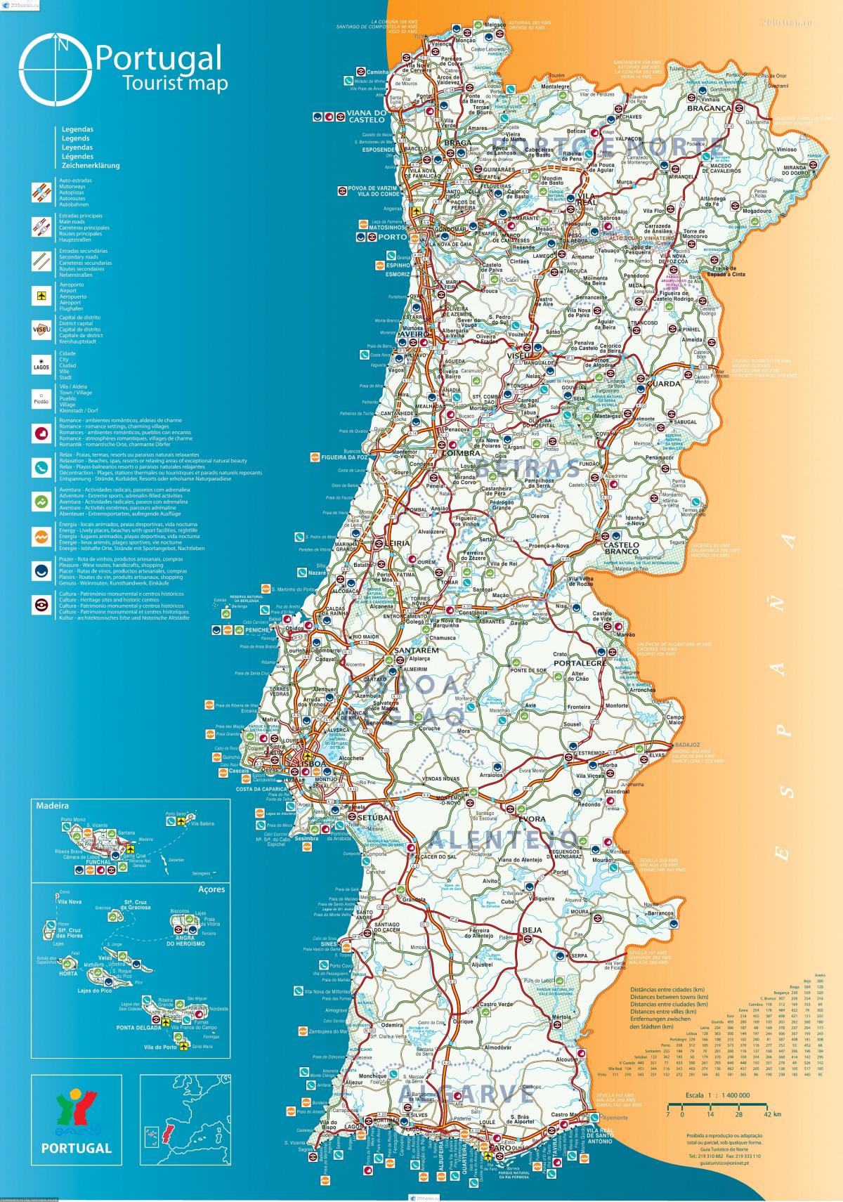 mapa turístico de Portugal