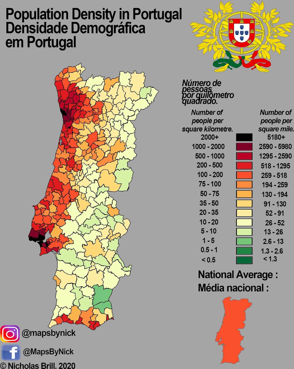 população mapa de Portugal