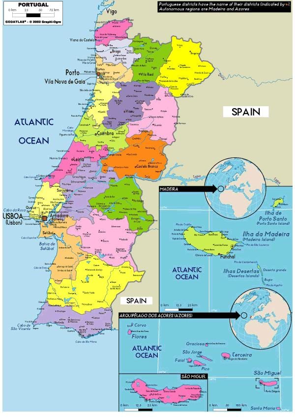 províncias de Portugal mapa