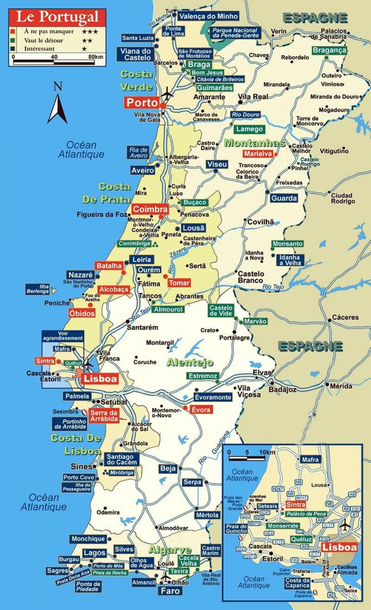 Portugal travel guide map - Portugal mapa de viagens (Sul da Europa -  Europa)