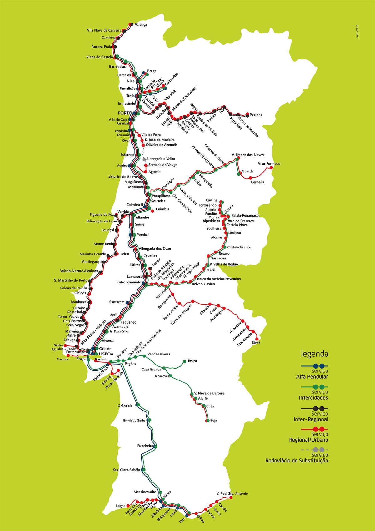 trem mapa de Portugal