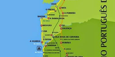 Português camino costeiras mapa de rotas