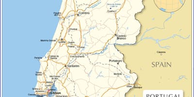 Mapa de Portugal e países vizinhos