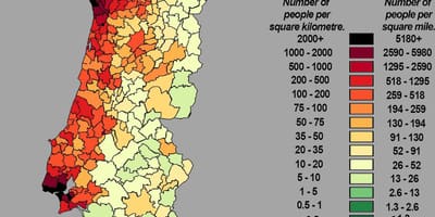 População mapa de Portugal
