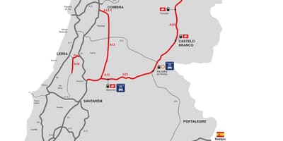 Mapa de estradas sujeitas a portagem em Portugal